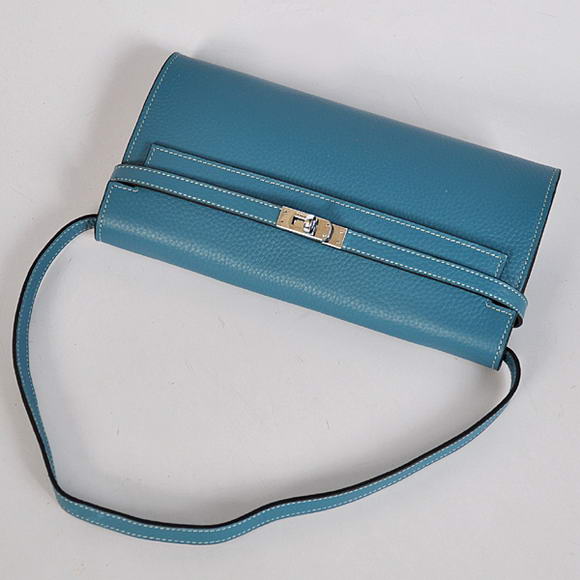 AAA Hermes Kelly 26CM Shoulder Bag Clemence Blue 60669 On Sale